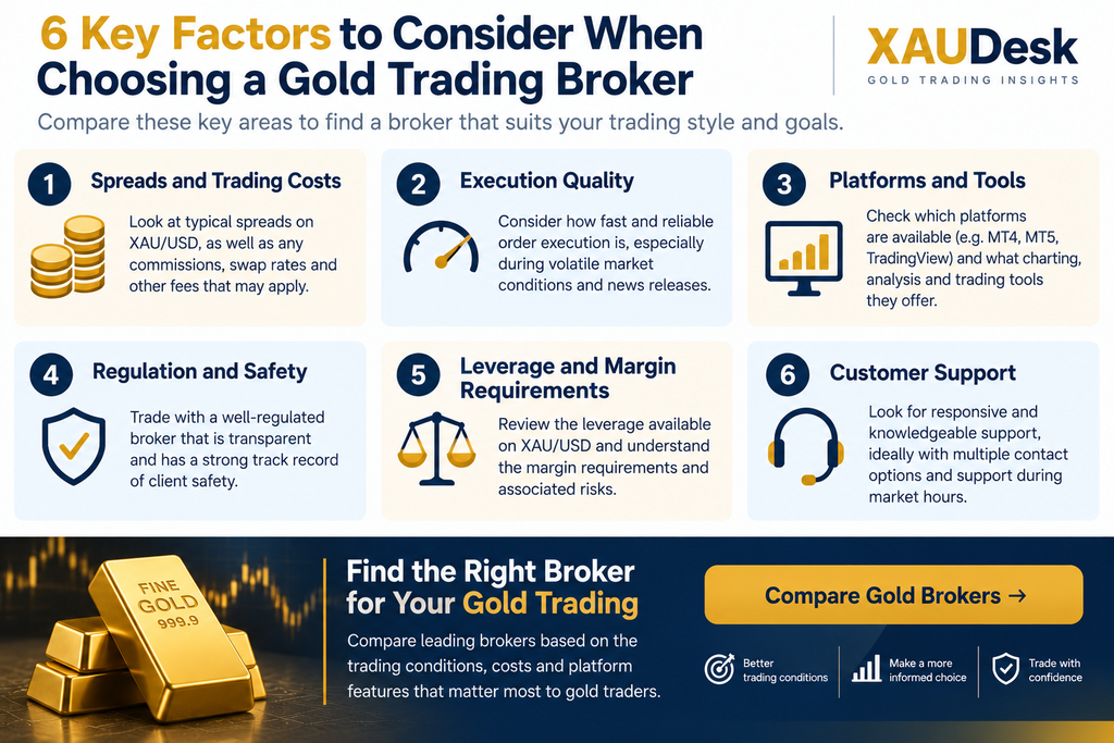 Checklist of key factors to consider when choosing an XAU/USD gold trading broker